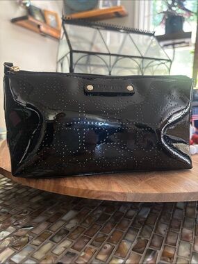 kate spade Black Glossy Patent Cosmetic Pouch with Stud Detail
